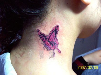 Butterfly Tats Design On Neck